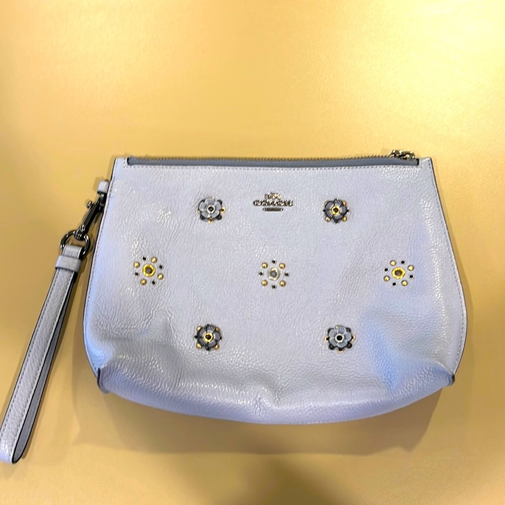 Medium Light/ Powder Blue Clutch Purse with Floral Design